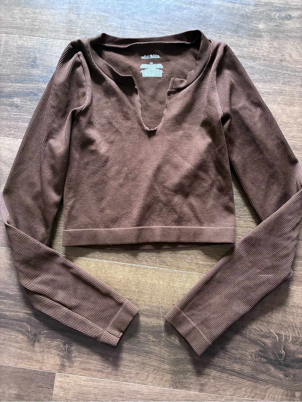 wild fable Brown Ribbed Long Sleeve Crop Top